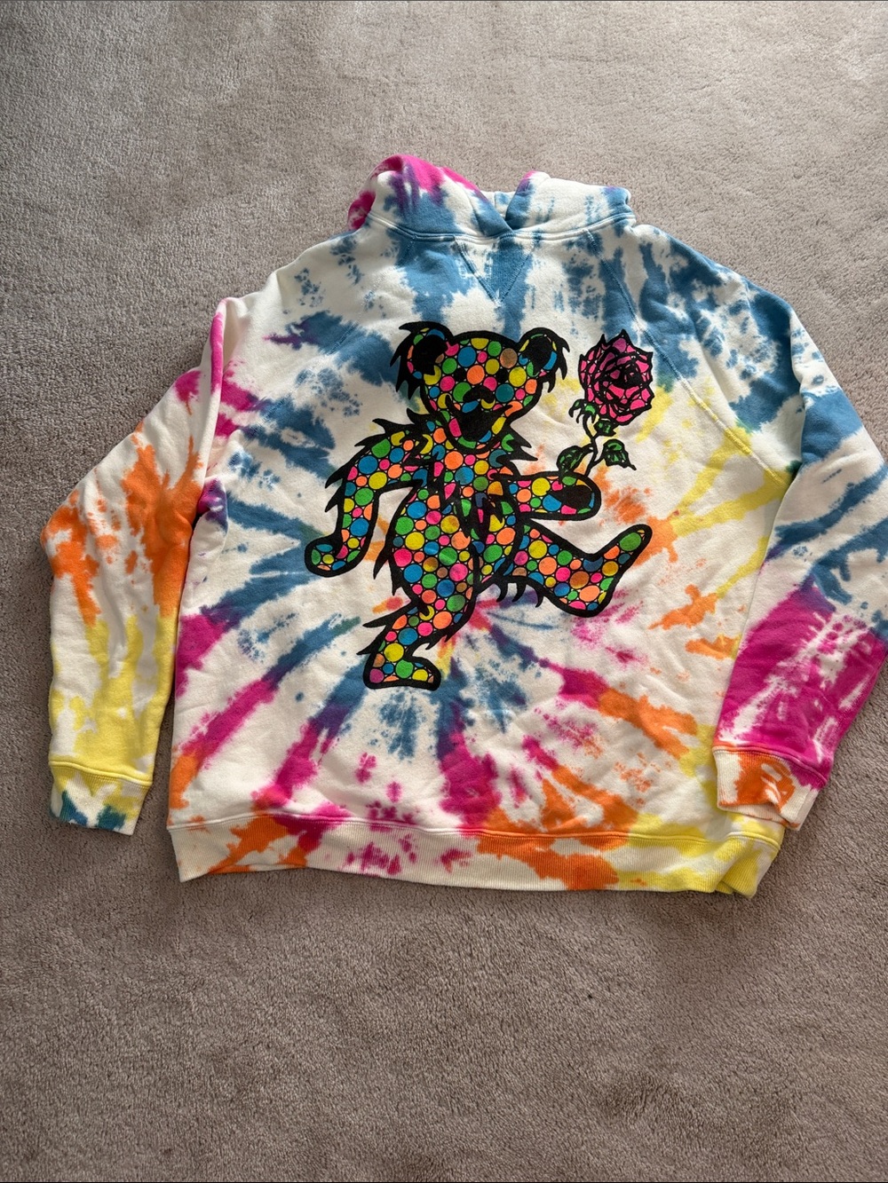 Like New, MadeWorn Tie-Dye Bear Hoodie in Blue, Pink, Orange, Yellow